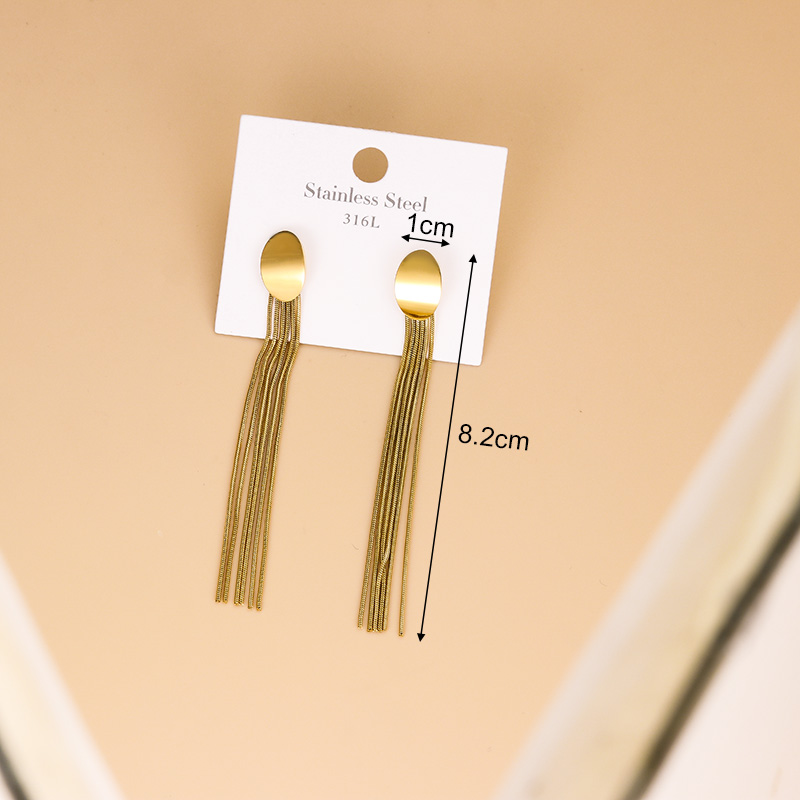 Simple Style Tassel Stainless Steel Tassel Gold Plated Drop Earrings 1 Pair display picture 4