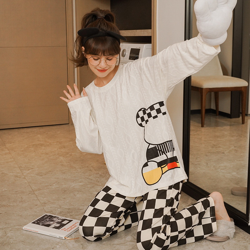 Women's Cartoon Style Animal Plaid Cotton Pants Sets display picture 2
