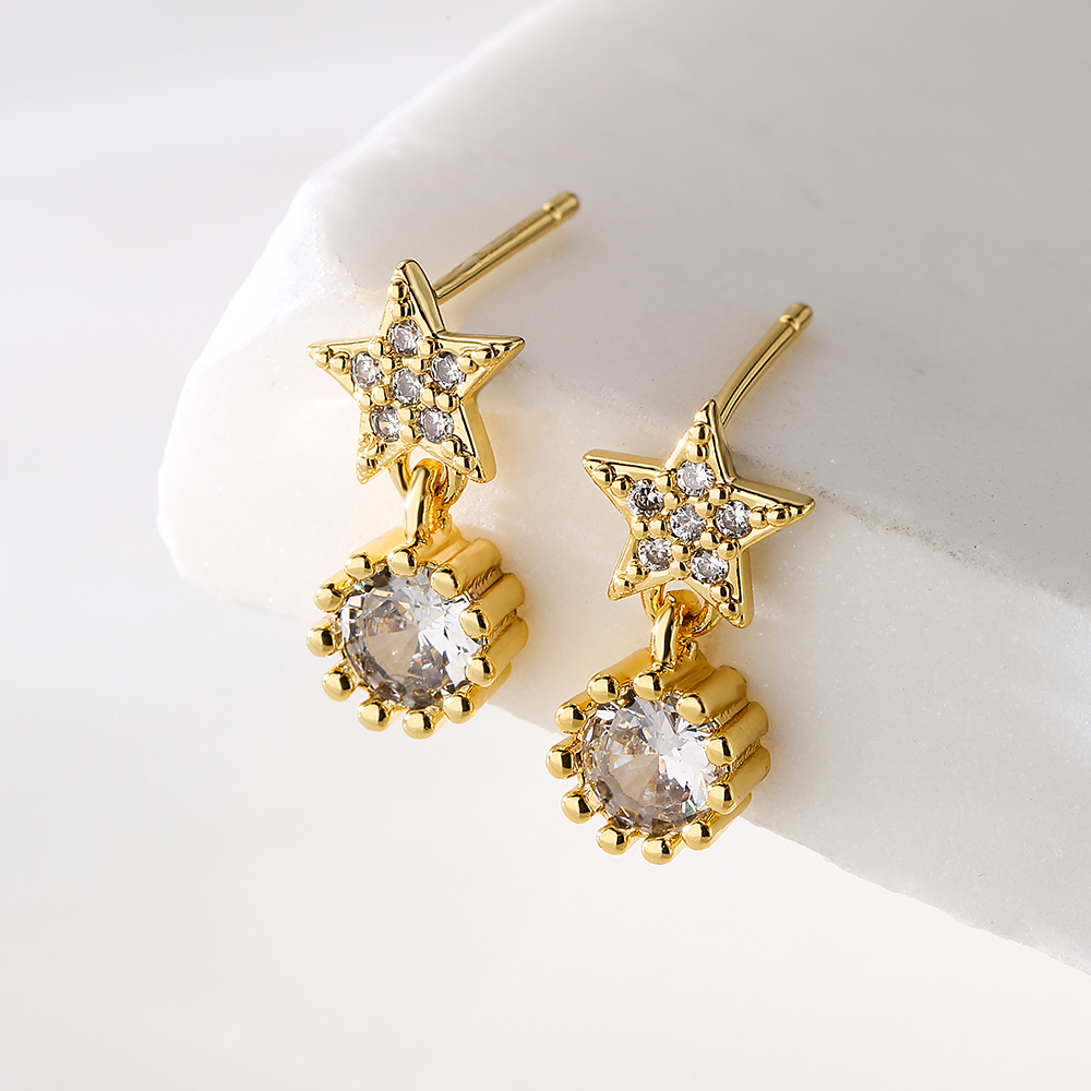 Fashion Round Star Copper Gold Plated Zircon Drop Earrings 1 Pair display picture 1