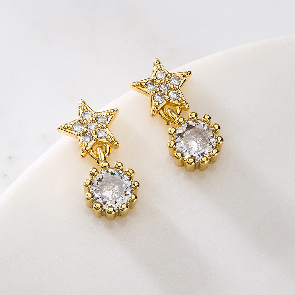 Fashion Round Star Copper Gold Plated Zircon Drop Earrings 1 Pair display picture 2