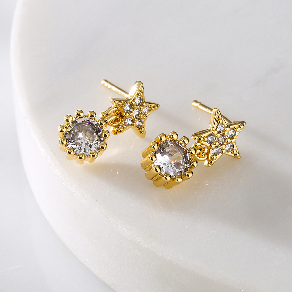 Fashion Round Star Copper Gold Plated Zircon Drop Earrings 1 Pair display picture 3