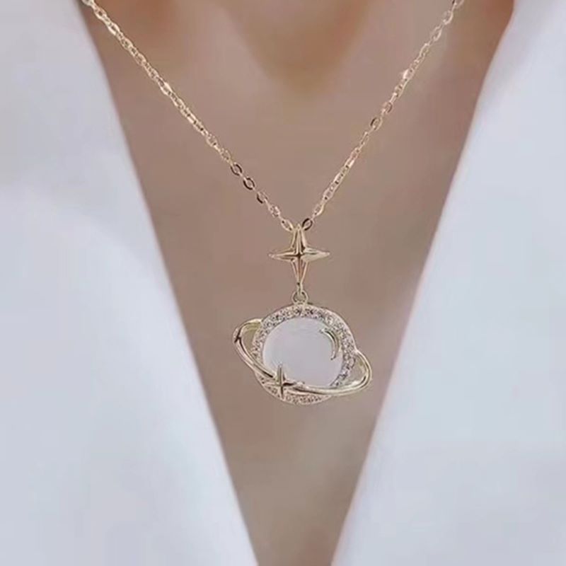 Moda Estrella Luna Acero Inoxidable Embutido Diamantes De Imitación Collar Colgante 1 Pieza display picture 2