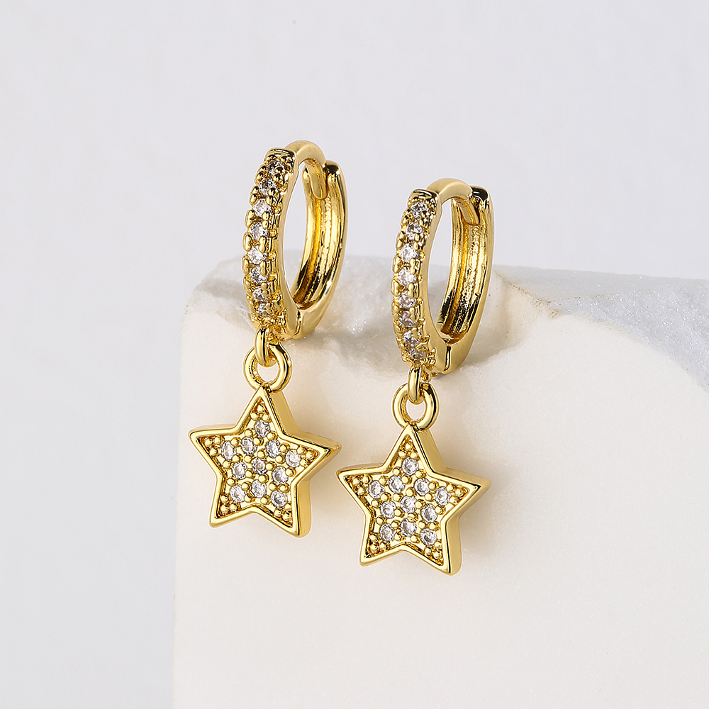 Fashion Star Copper Gold Plated Zircon Earrings 1 Pair display picture 2