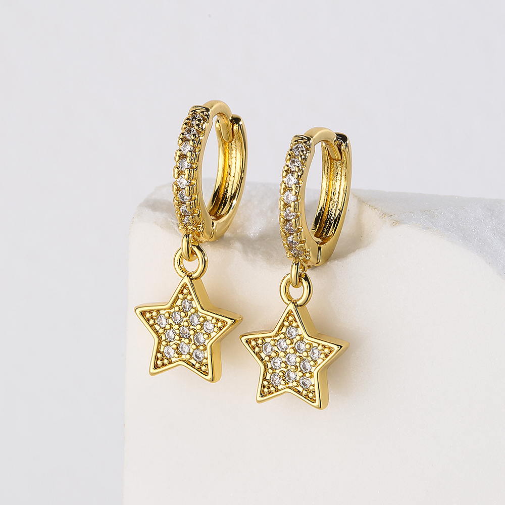 Mode Star Le Cuivre Plaqué Or Zircon Des Boucles D'oreilles 1 Paire display picture 2