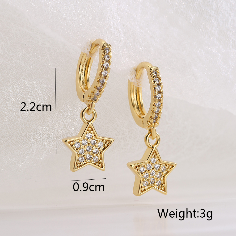 Fashion Star Copper Gold Plated Zircon Earrings 1 Pair display picture 4