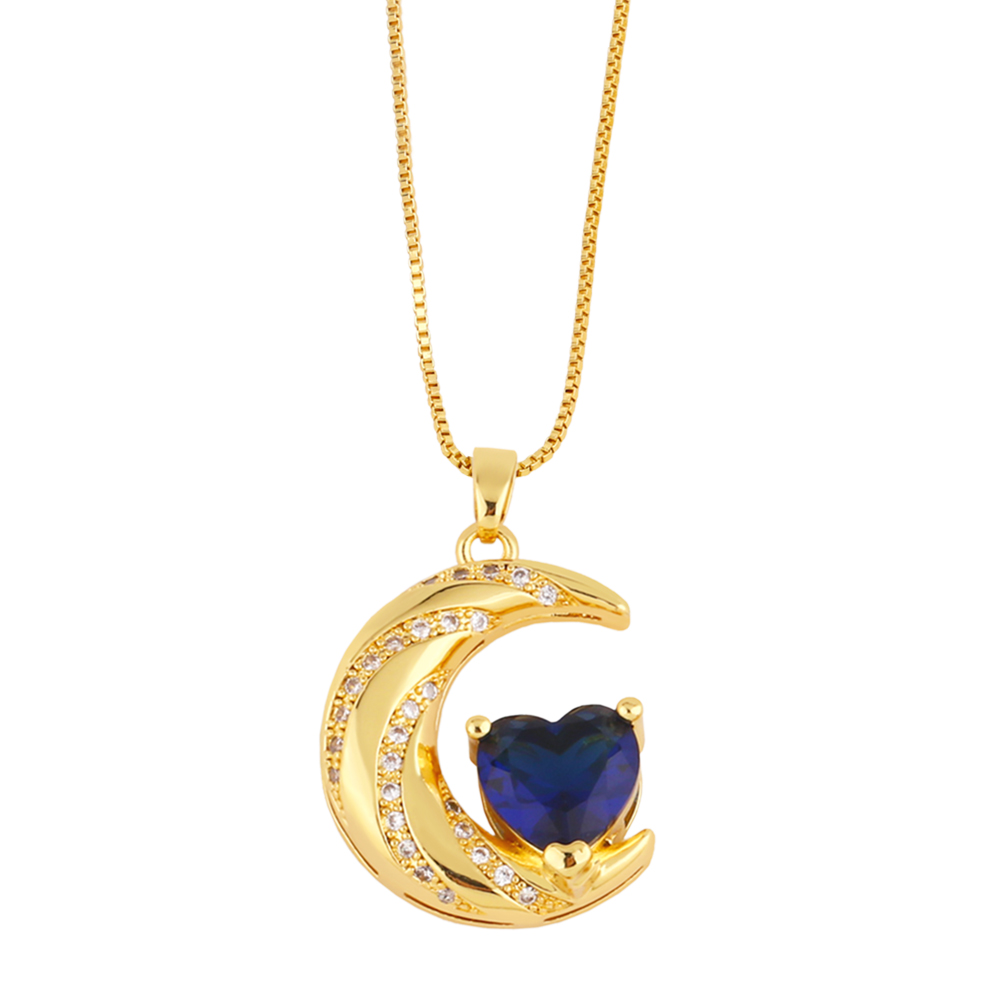 Fashion Moon Heart Shape Copper Gold Plated Zircon Pendant Necklace 1 Piece display picture 5