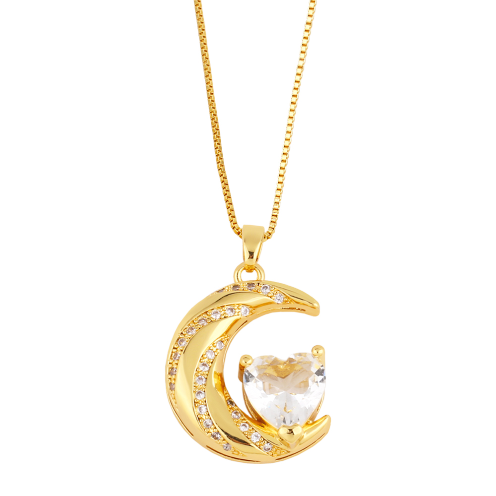 Fashion Moon Heart Shape Copper Gold Plated Zircon Pendant Necklace 1 Piece display picture 7