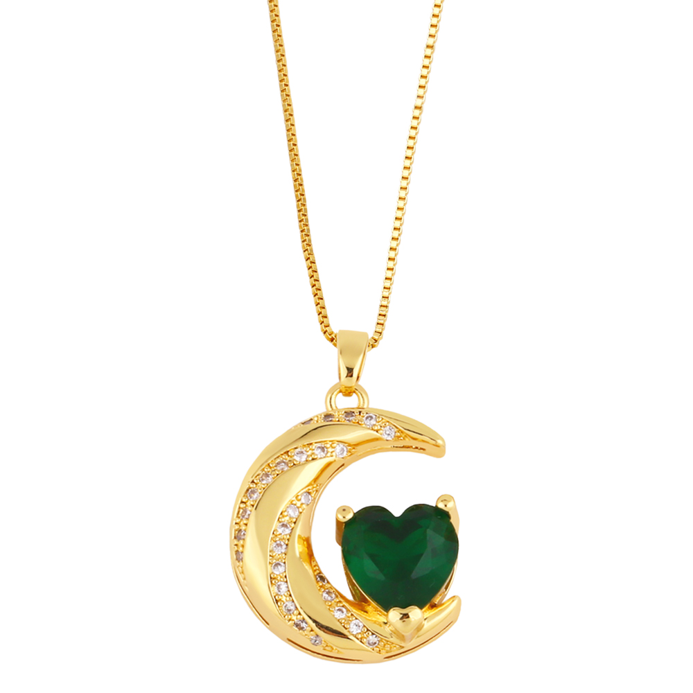 Fashion Moon Heart Shape Copper Gold Plated Zircon Pendant Necklace 1 Piece display picture 8
