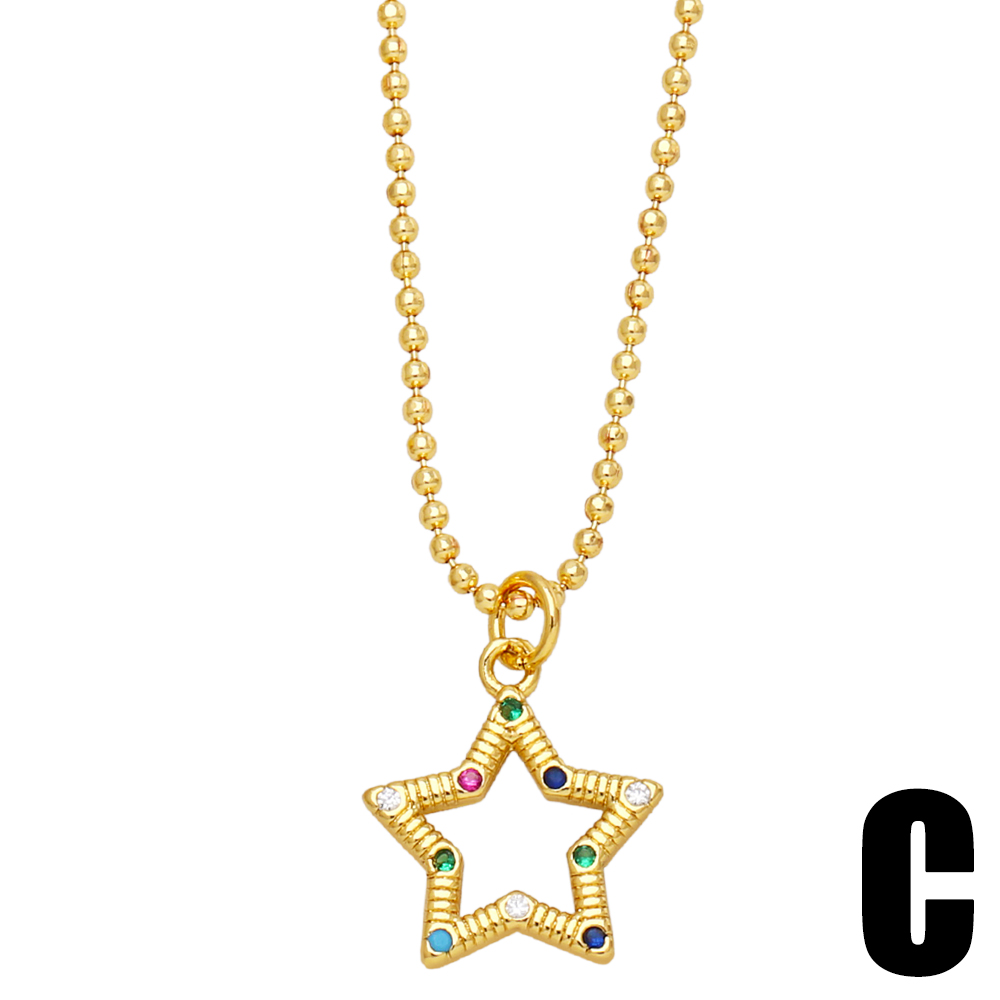 Mode Pentagramm Mond Kupfer Vergoldet Zirkon Halskette Mit Anhänger 1 Stück display picture 3