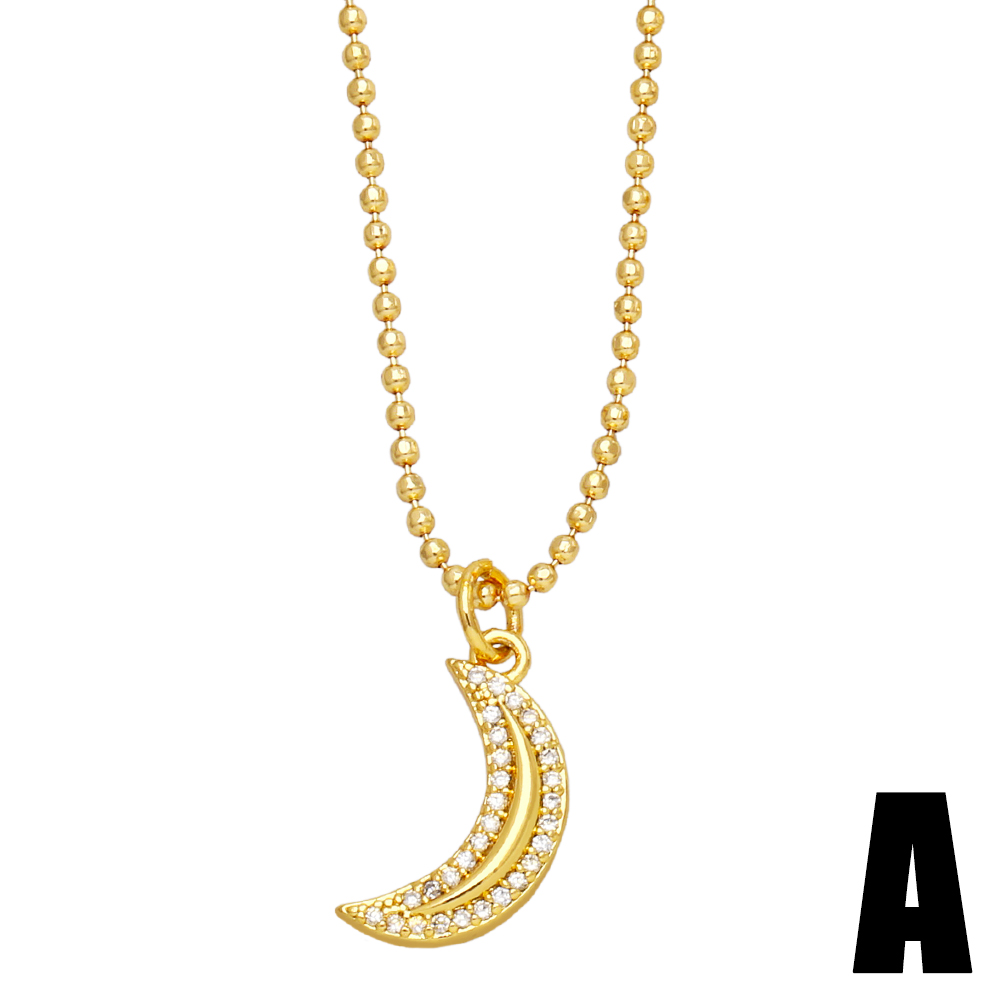 Fashion Pentagram Moon Copper Gold Plated Zircon Pendant Necklace 1 Piece display picture 5