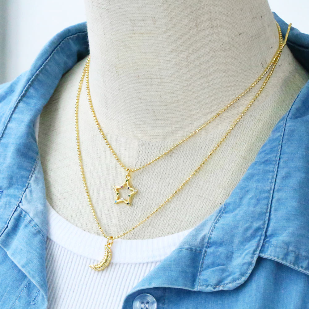 Mode Pentagramm Mond Kupfer Vergoldet Zirkon Halskette Mit Anhänger 1 Stück display picture 7