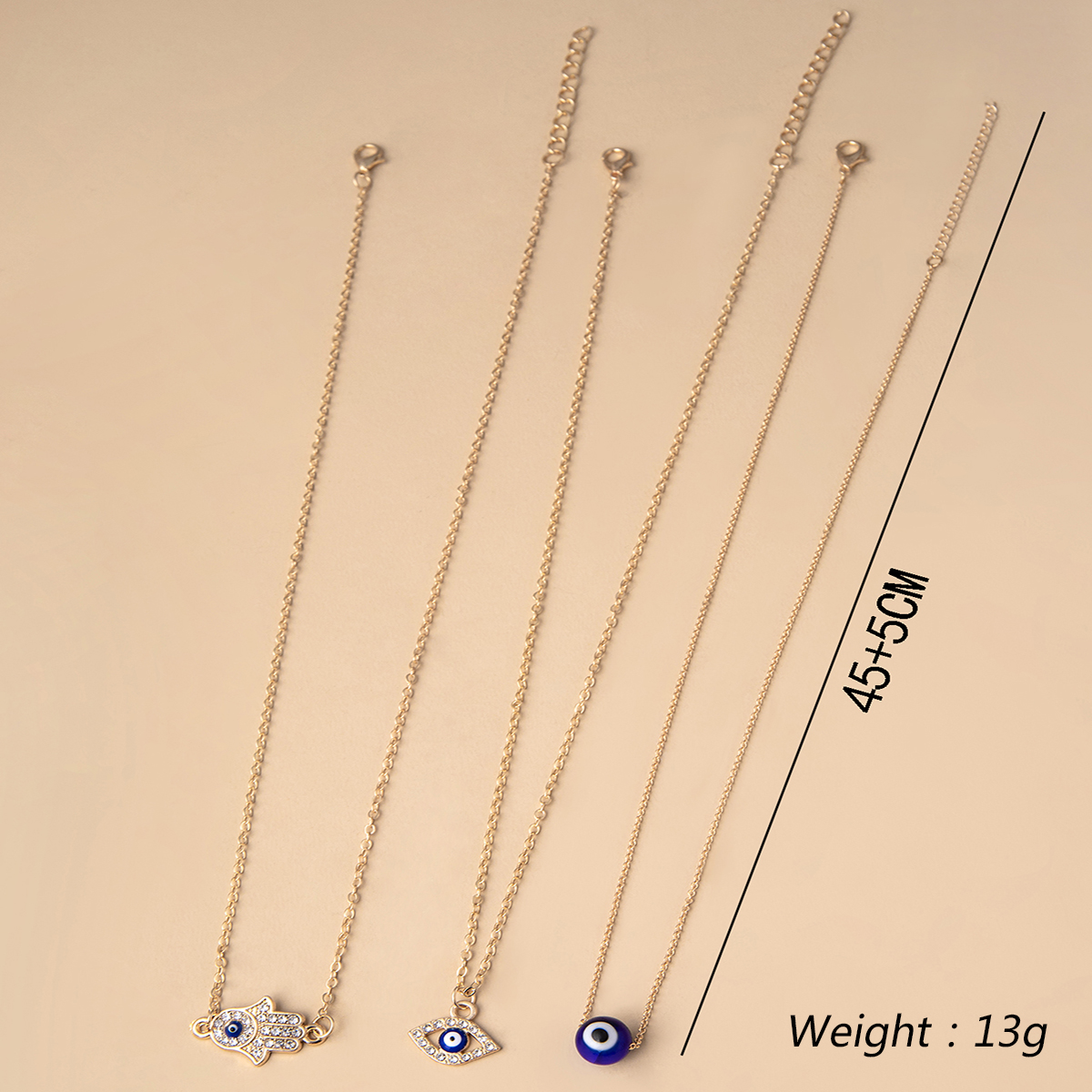 Fashion Devil's Eye Palm Alloy Plating Glass Women's Layered Necklaces 1 Set display picture 1