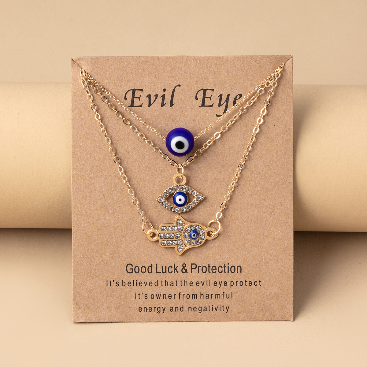 Fashion Devil's Eye Palm Alloy Plating Glass Women's Layered Necklaces 1 Set display picture 2
