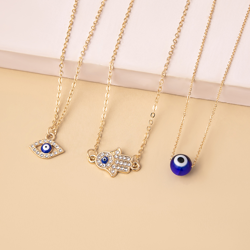 Fashion Devil's Eye Palm Alloy Plating Glass Women's Layered Necklaces 1 Set display picture 4