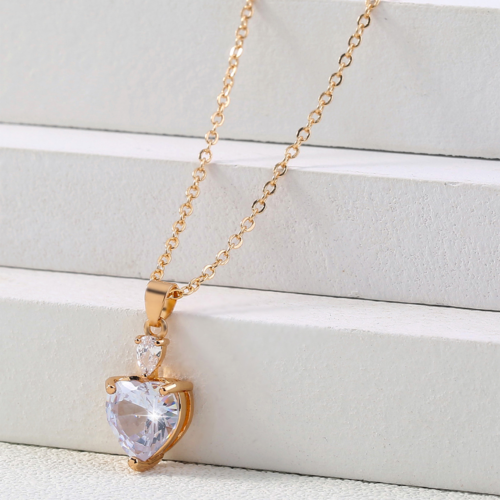 Simple Style Water Droplets Heart Shape Copper Inlay Zircon Pendant Necklace 1 Piece display picture 4