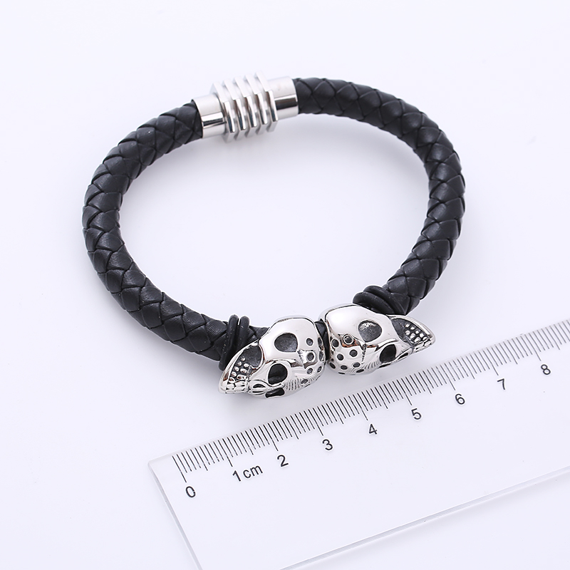 Hip-hop Skull Stainless Steel Woven Belt Pu Bracelets 1 Piece display picture 4