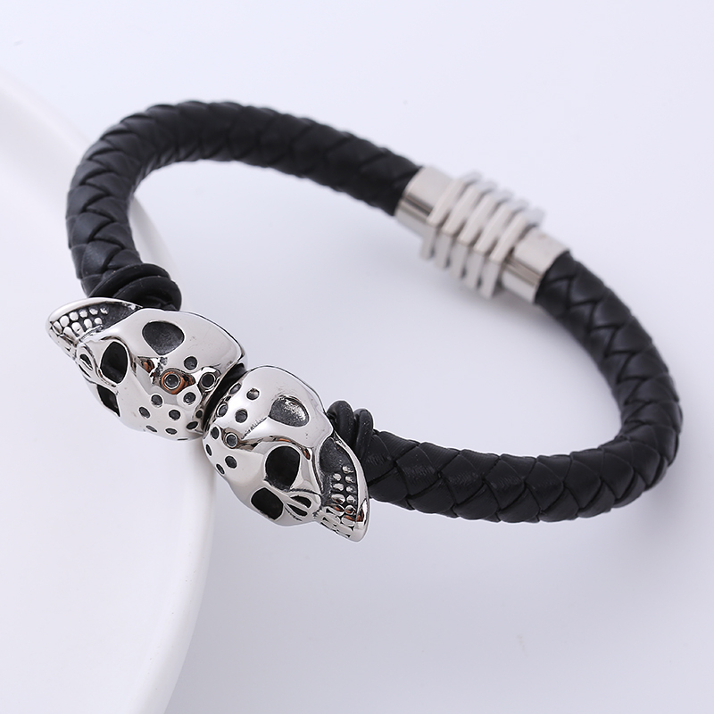 Hip-hop Skull Stainless Steel Woven Belt Pu Bracelets 1 Piece display picture 5