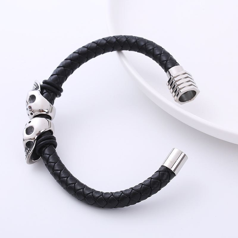 Hip-hop Skull Stainless Steel Woven Belt Pu Bracelets 1 Piece display picture 6