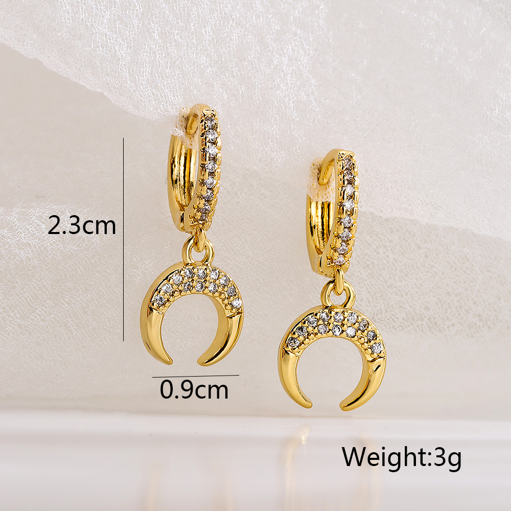 Fashion Moon Copper Gold Plated Zircon Dangling Earrings 1 Pair display picture 4