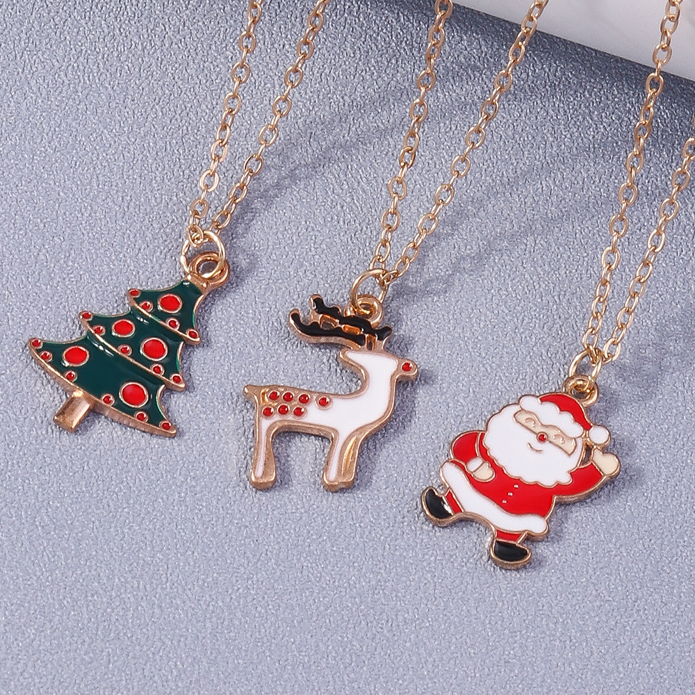 Cute Christmas Tree Santa Claus Elk Alloy Enamel Women's Pendant Necklace 3 Pieces display picture 4