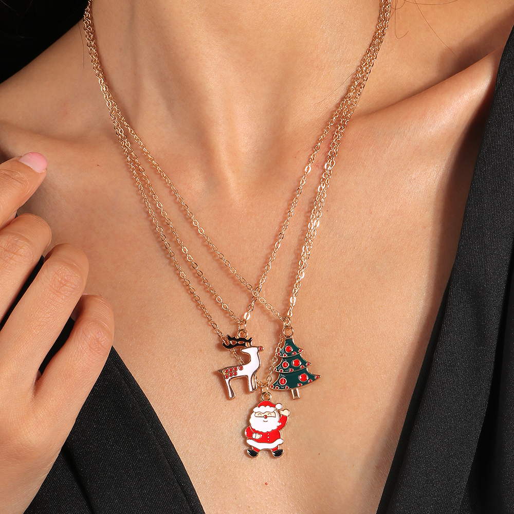 Cute Christmas Tree Santa Claus Elk Alloy Enamel Women's Pendant Necklace 3 Pieces display picture 5