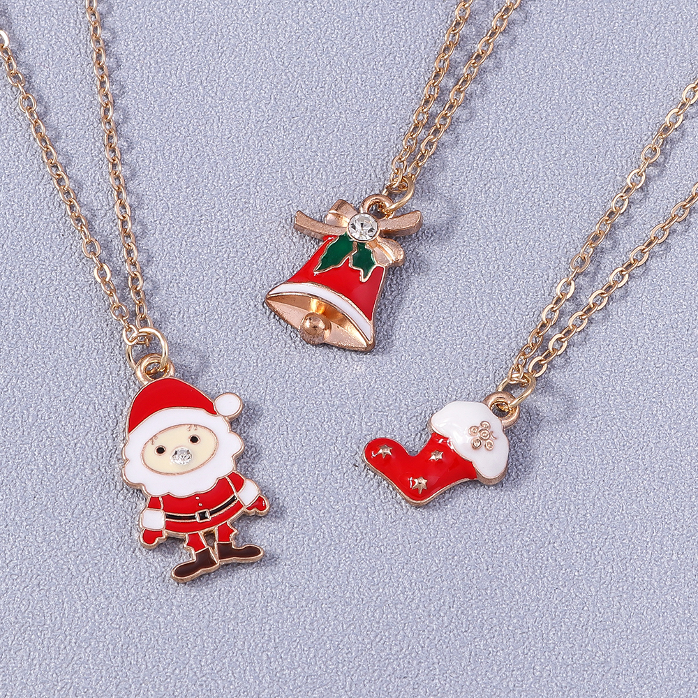 Cute Christmas Tree Santa Claus Elk Alloy Enamel Women's Pendant Necklace 3 Pieces display picture 8
