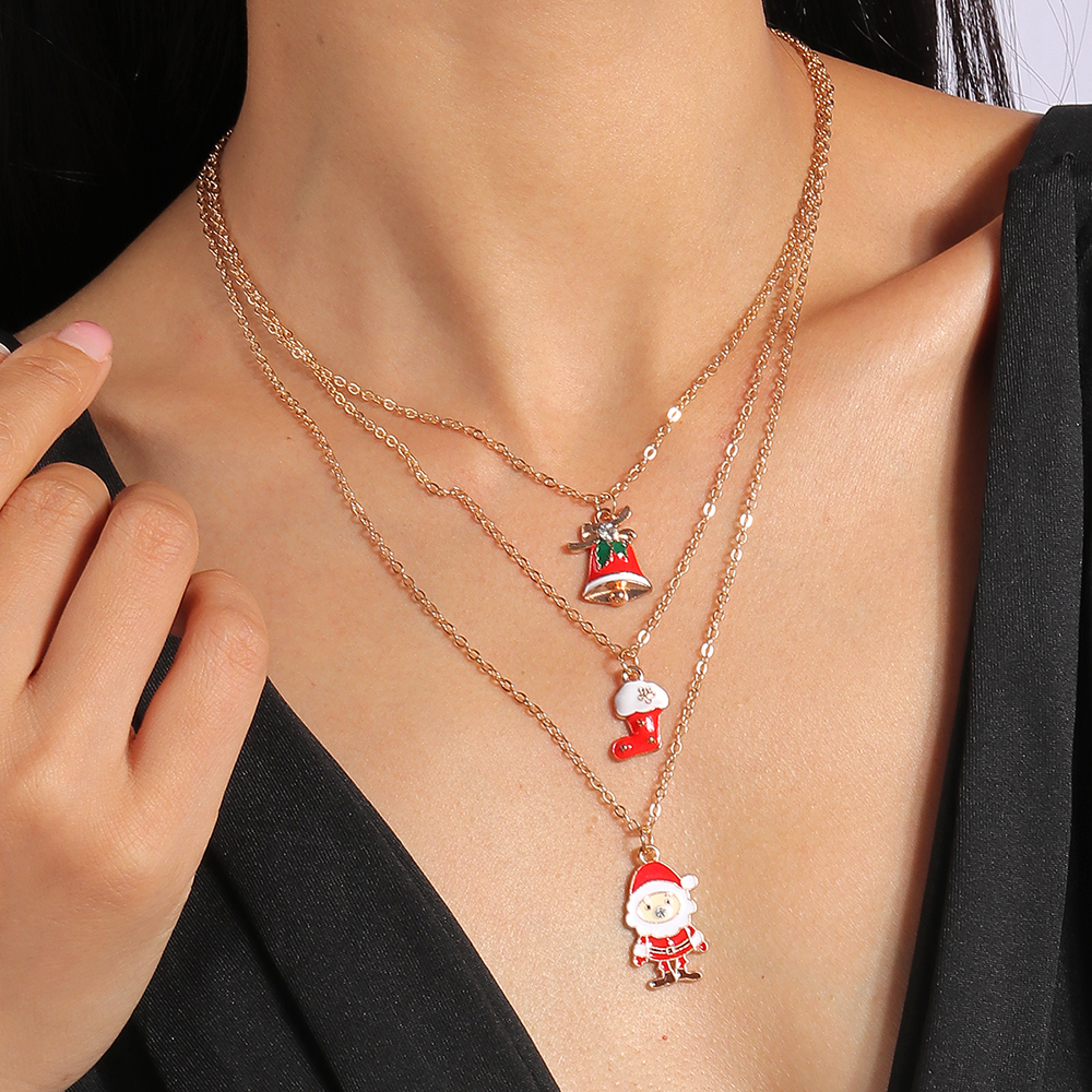 Cute Christmas Tree Santa Claus Elk Alloy Enamel Women's Pendant Necklace 3 Pieces display picture 9