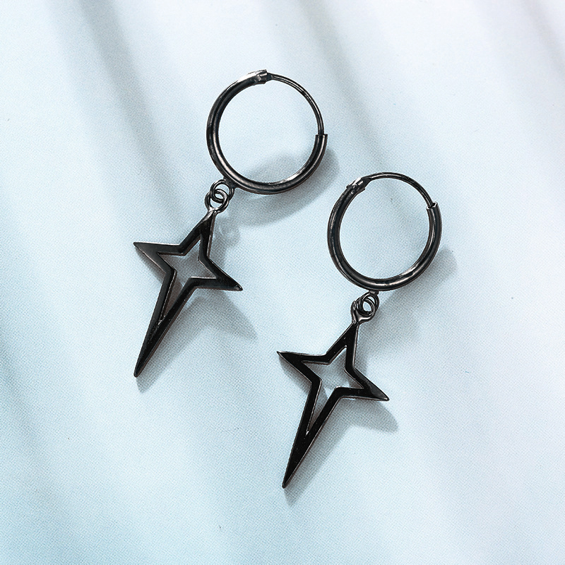 Hip-hop Cross Star Titanium Steel Hollow Out Dangling Earrings 1 Pair display picture 6