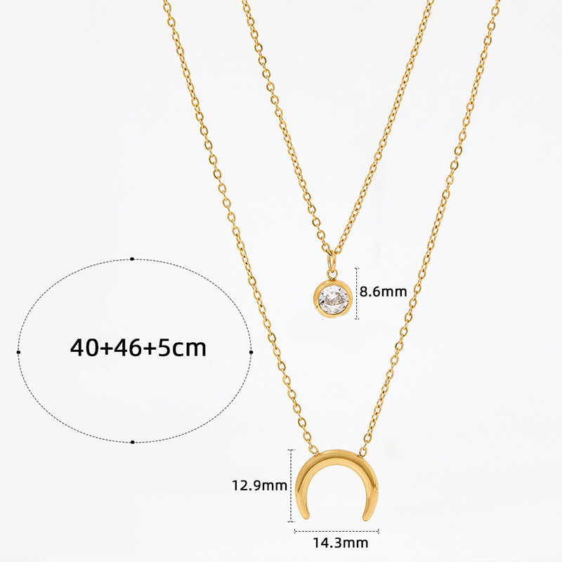 Fashion Geometric Moon Stainless Steel Inlay Zircon Necklace display picture 3