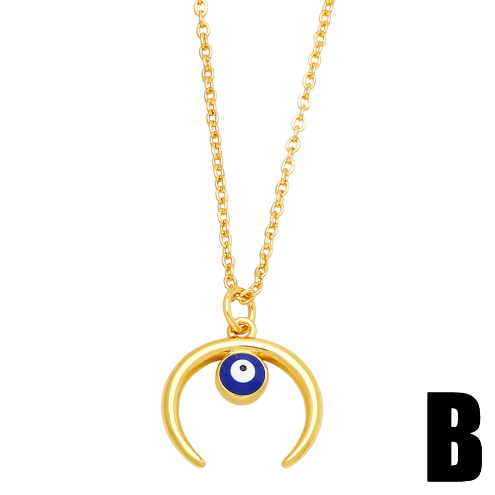 Retro Devil's Eye Moon Copper 18k Gold Plated Gold Plated Zircon Pendant Necklace In Bulk display picture 3