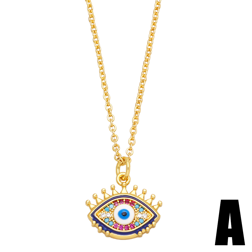 Retro Devil's Eye Moon Copper 18k Gold Plated Gold Plated Zircon Pendant Necklace In Bulk display picture 5