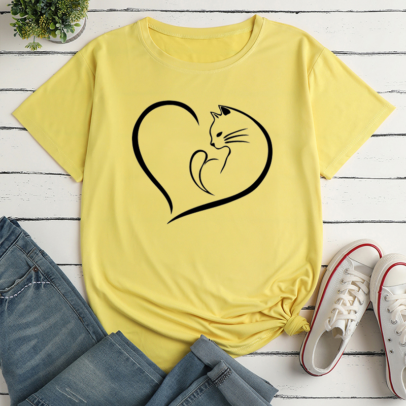 Unisex T-shirt Short Sleeve T-shirts Printing Simple Style Heart Shape Cat display picture 2