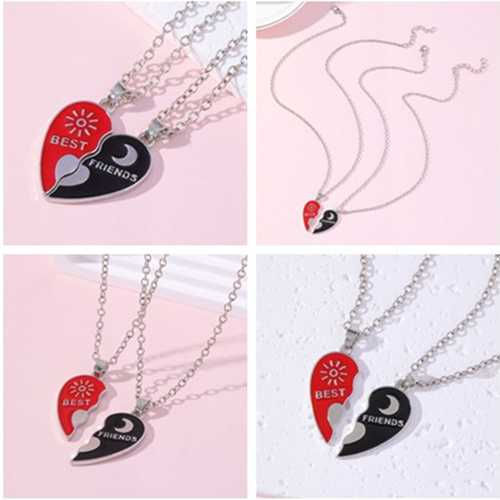 Fashion Sun Moon Heart Shape Alloy Enamel Couple Pendant Necklace 2 Piece Set display picture 1