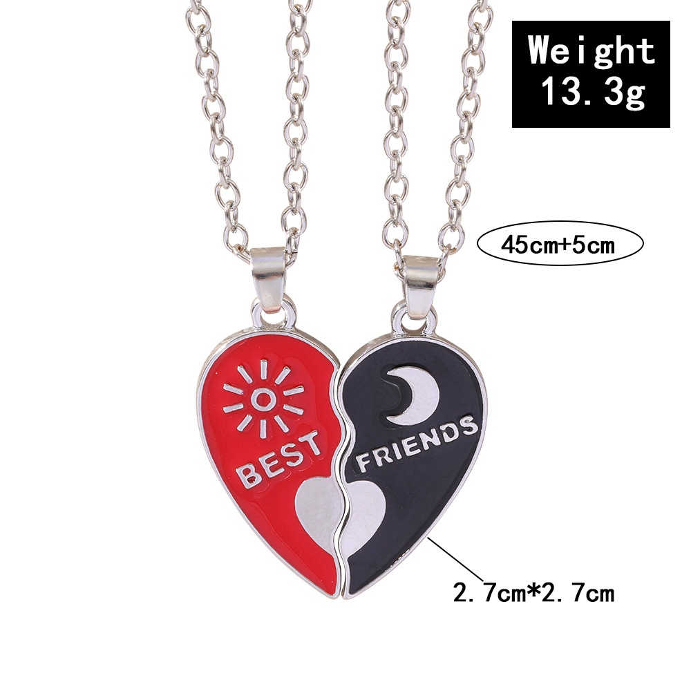 Fashion Sun Moon Heart Shape Alloy Enamel Couple Pendant Necklace 2 Piece Set display picture 2