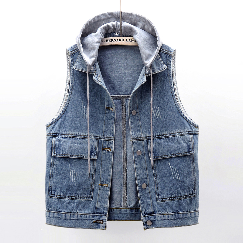 Women's Fashion Geometric Drawstring Single Breasted Vest Denim Jacket display picture 1