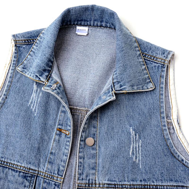 Women's Fashion Geometric Drawstring Single Breasted Vest Denim Jacket display picture 3