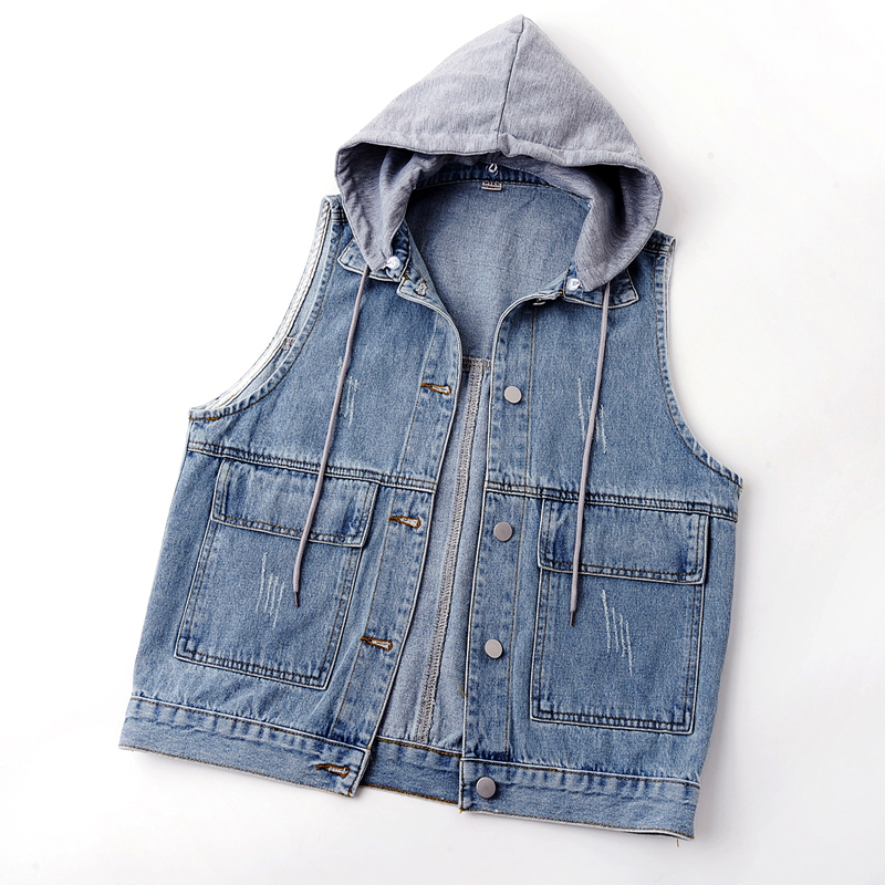 Women's Fashion Geometric Drawstring Single Breasted Vest Denim Jacket display picture 10