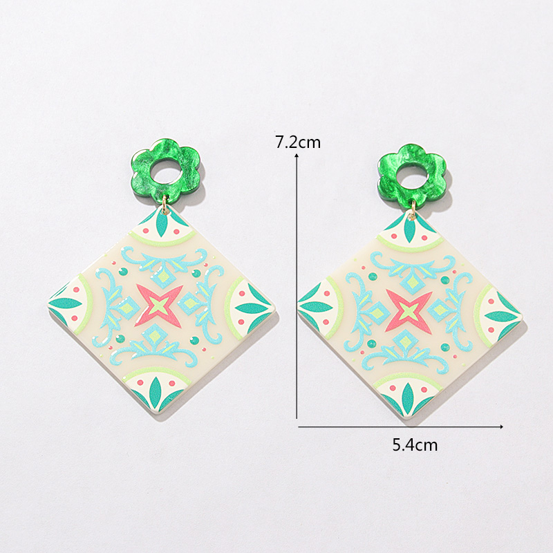 Fashion Color Block Flower Arylic Printing Women's Drop Earrings 1 Pair display picture 1