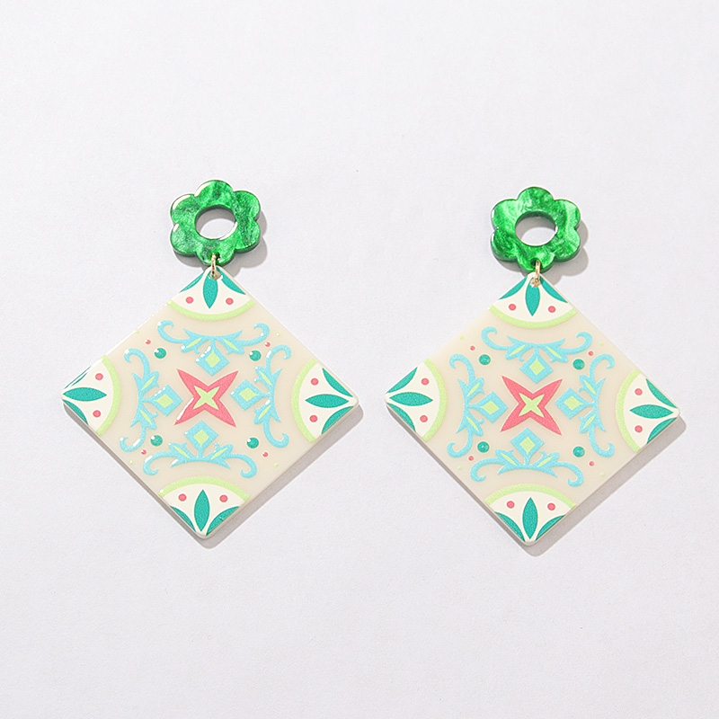 Fashion Color Block Flower Arylic Printing Women's Drop Earrings 1 Pair display picture 5