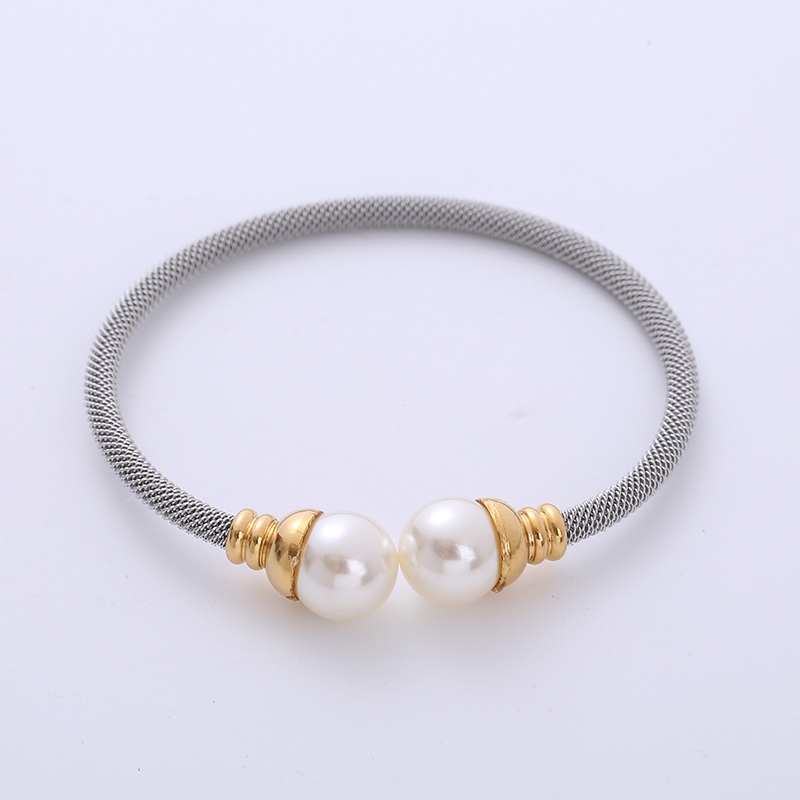 Fashion Round Stainless Steel Pearl Artificial Pearls Bangle 1 Piece display picture 2