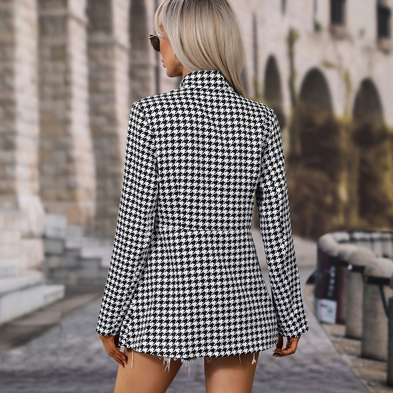 Women's Fashion Houndstooth Placket Coat display picture 3