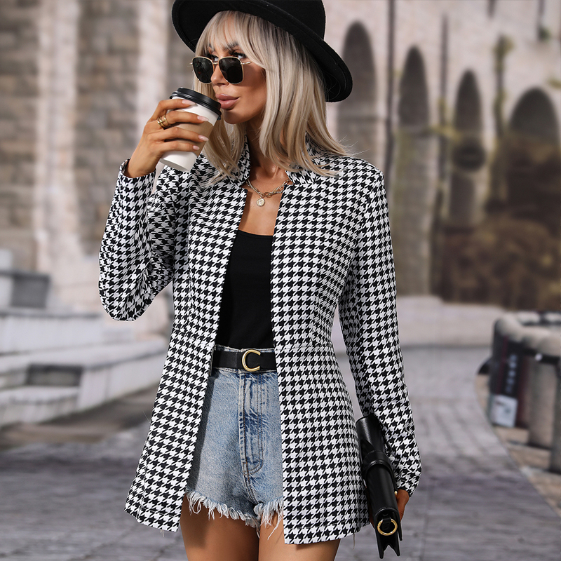 Women's Fashion Houndstooth Placket Coat display picture 4