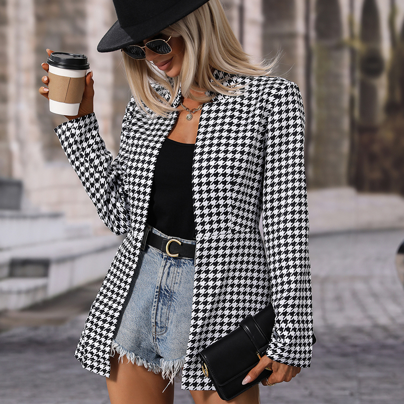 Women's Fashion Houndstooth Placket Coat display picture 6