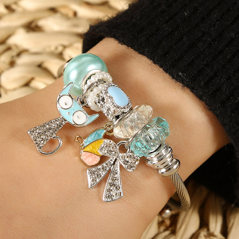 Casual Starfish Cat Butterfly Stainless Steel Inlay Rhinestones Bangle 1 Piece display picture 1