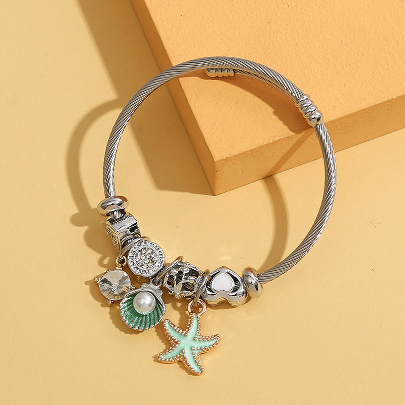 Casual Starfish Cat Butterfly Stainless Steel Inlay Rhinestones Bangle 1 Piece display picture 6