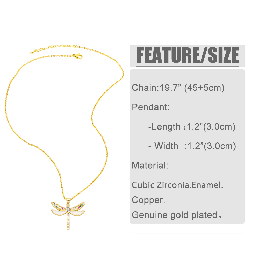 Retro Insect Dragonfly Copper Enamel Gold Plated Zircon Pendant Necklace 1 Piece display picture 1
