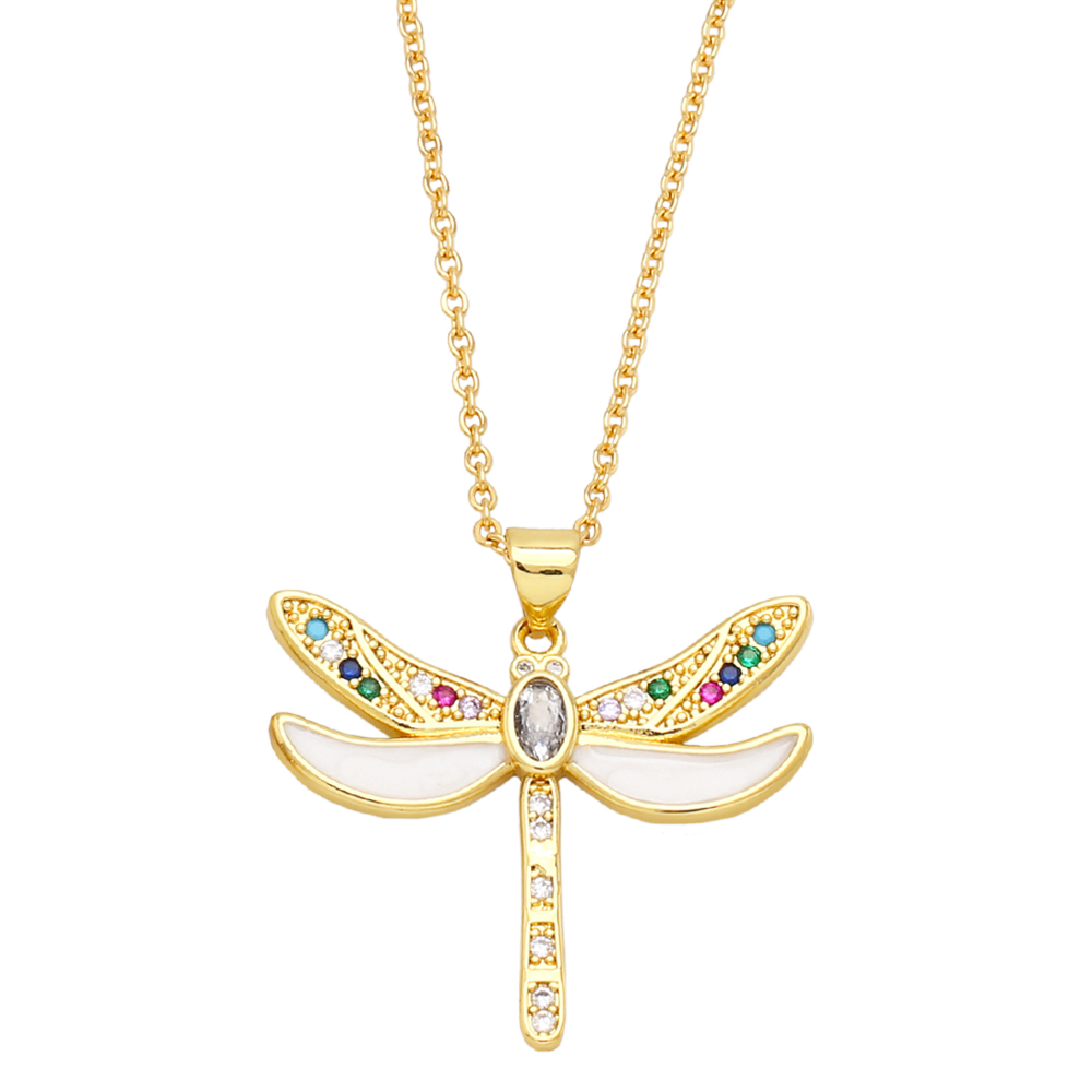 Retro Insect Dragonfly Copper Enamel Gold Plated Zircon Pendant Necklace 1 Piece display picture 3