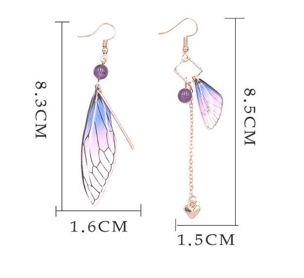 Sweet Wings Alloy Plastic Asymmetrical Rhinestones Women's Drop Earrings 1 Pair display picture 2