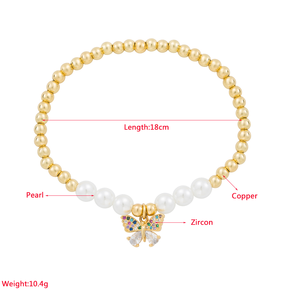 Vintage Style Eye Tiger Butterfly Copper Gold Plated Artificial Pearls Zircon Bracelets 1 Piece display picture 1