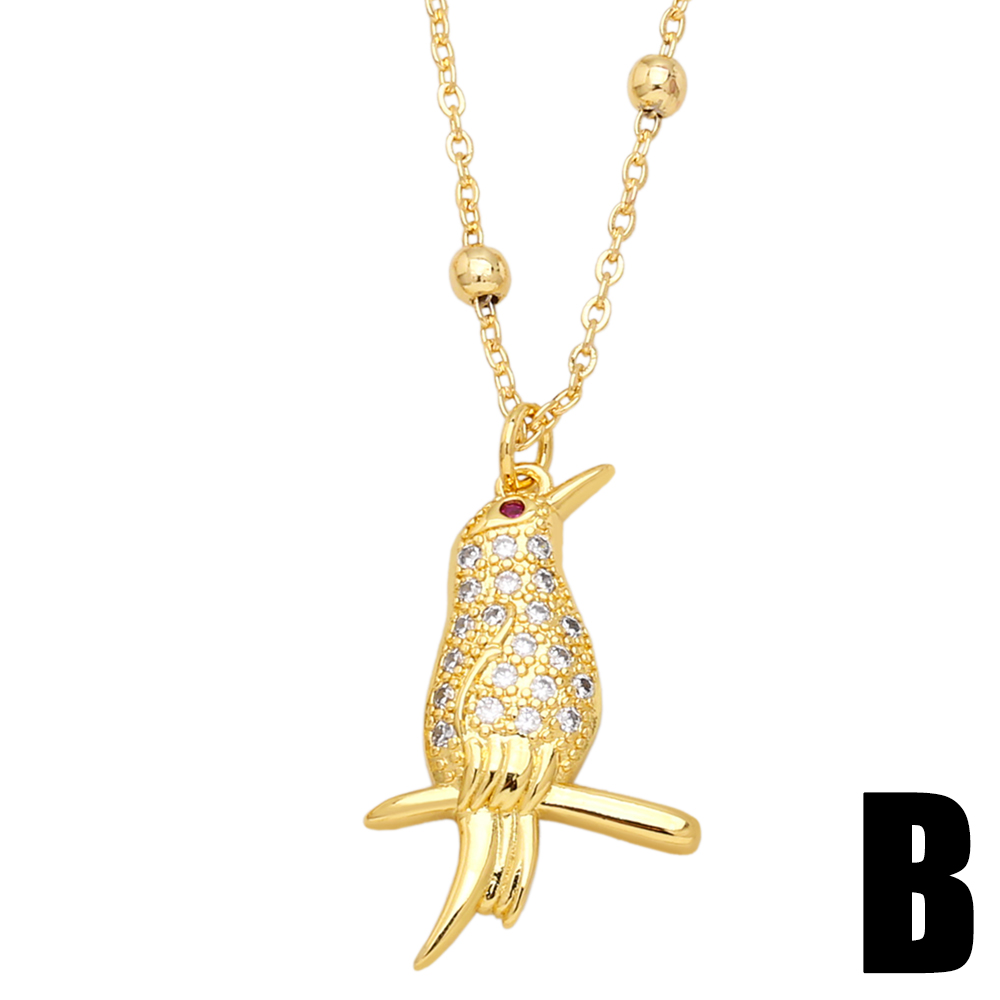 Retro Animal Bird Copper Gold Plated Zircon Pendant Necklace 1 Piece display picture 3
